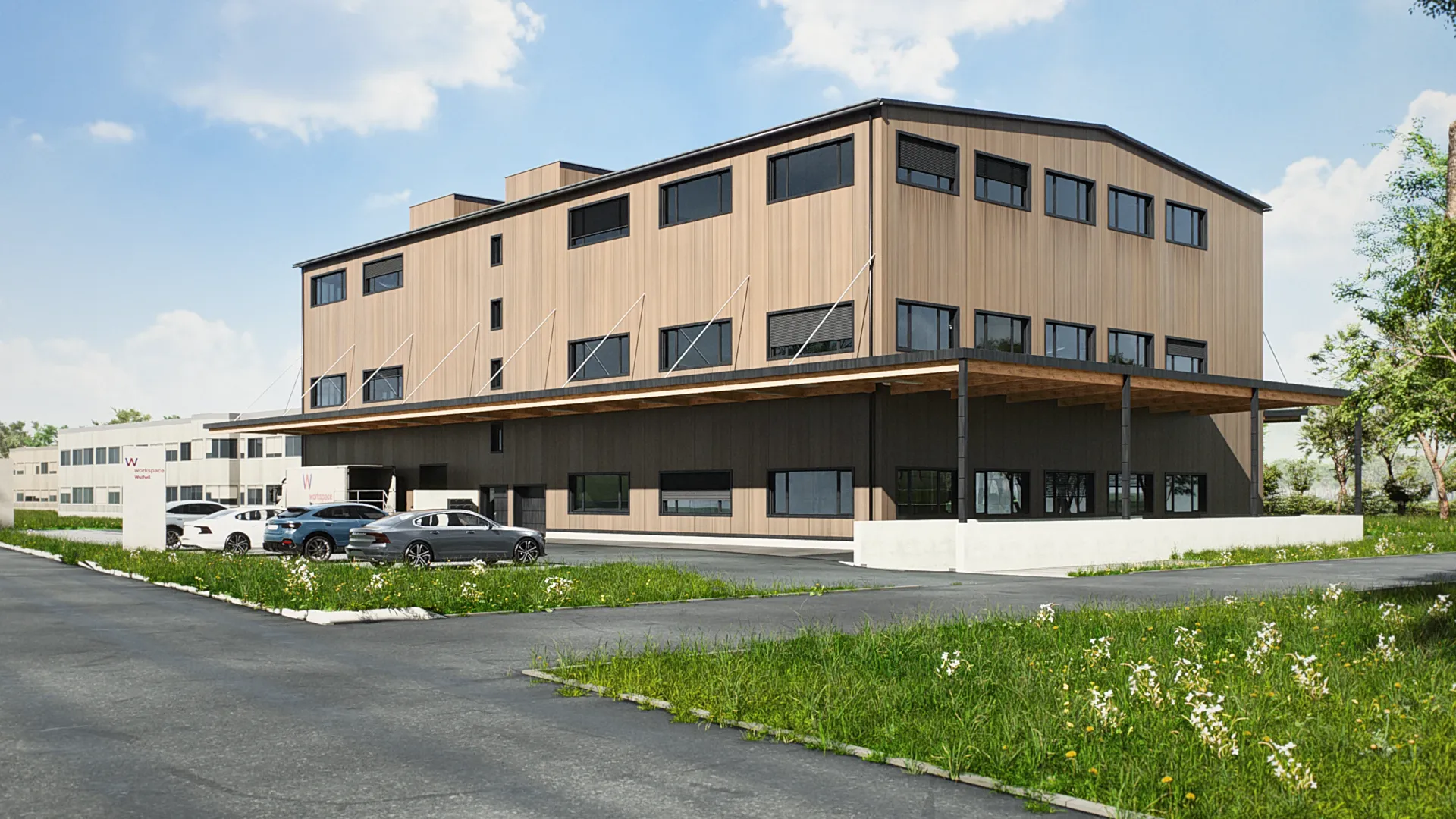 Workspace Wolfwil — Visualisierung Neubau Gewerbehalle