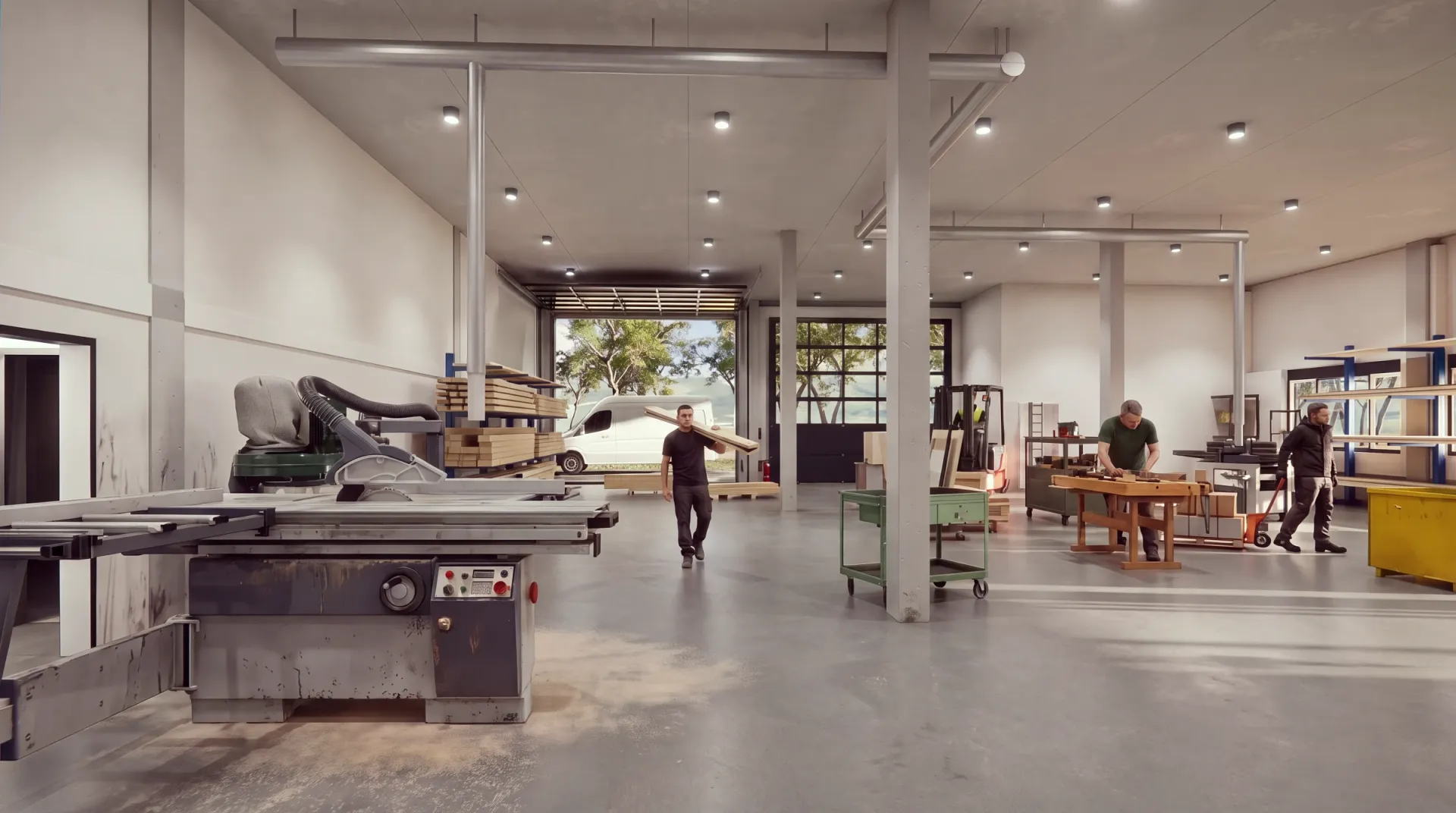 Workspace Wolfwil — Visualisierung einer Gewerbefläche als Schreinerei